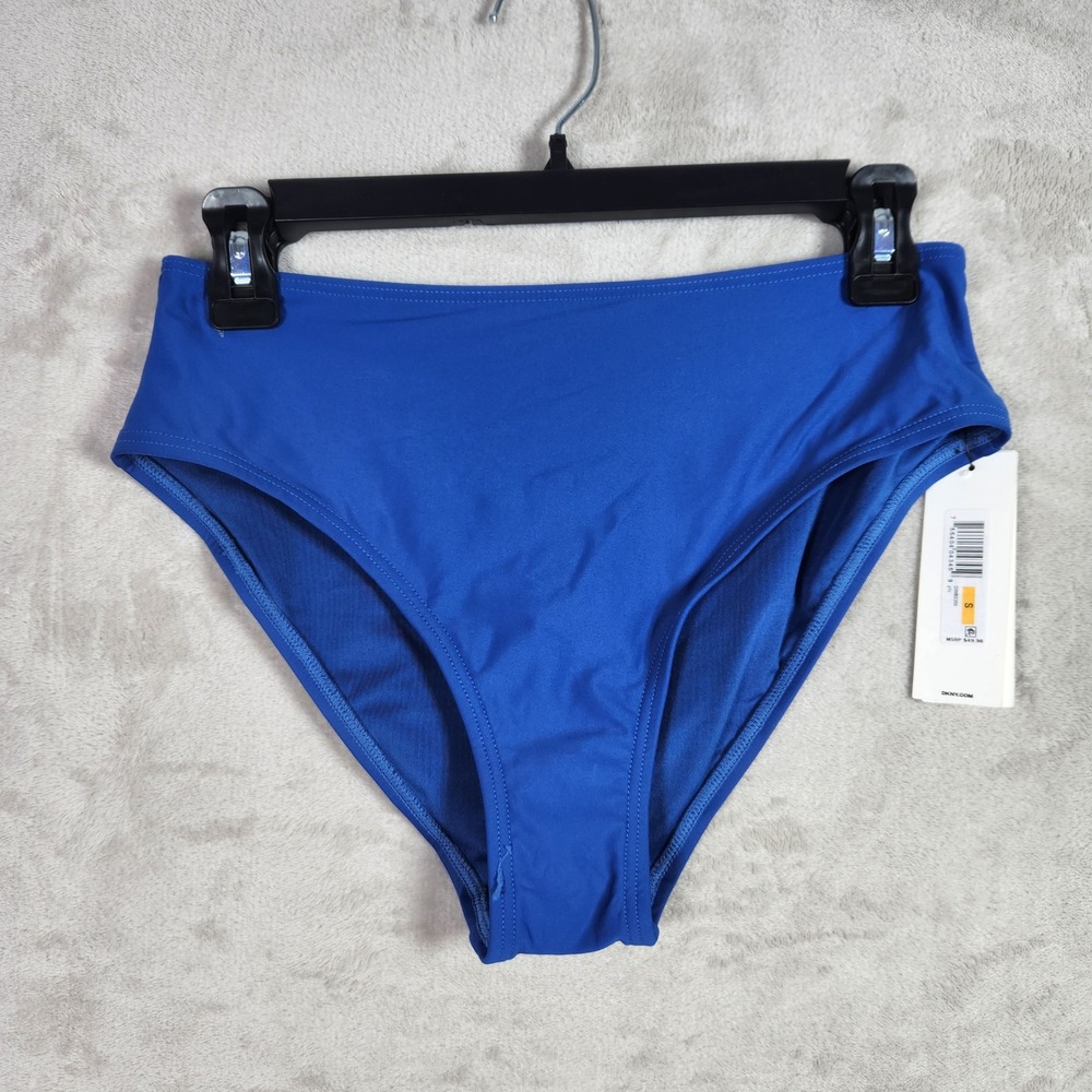 DKNY Bikini Bottom Womens Small Blue High Waist Swimsuit Swimwear Resort Beach